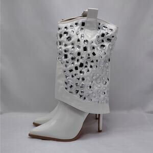 Lauren Lorraine Hana Rhinestone Cowboy Boots White Western Glam Size 10 Cowgirl